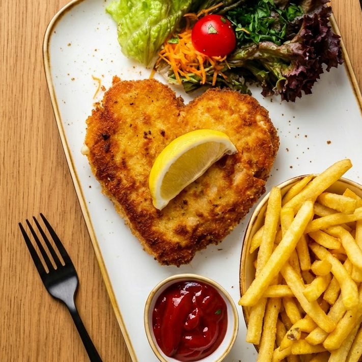 Knuspriges Backhendl Knuspriges Backhendl mit Beilagen aus Kartoffelsalat und Kräutersauce.